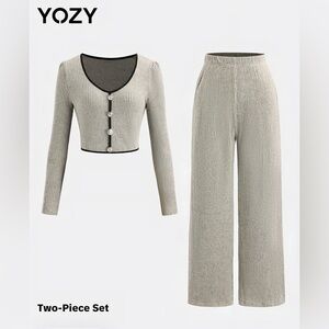 YOZY Women's Gray Ribbed Two-Piece Set